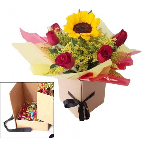 Buquê na Caixa Surpresa com Rosas + Chocolate